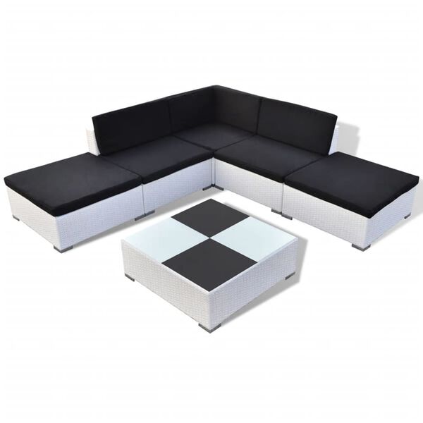 vidaXL Salon de jardin 6 pcs avec coussins R&eacute;sine tress&eacute;e Blanc