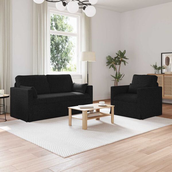 vidaXL Canap&eacute; 140cm 2 pcs Noir M&eacute;tал