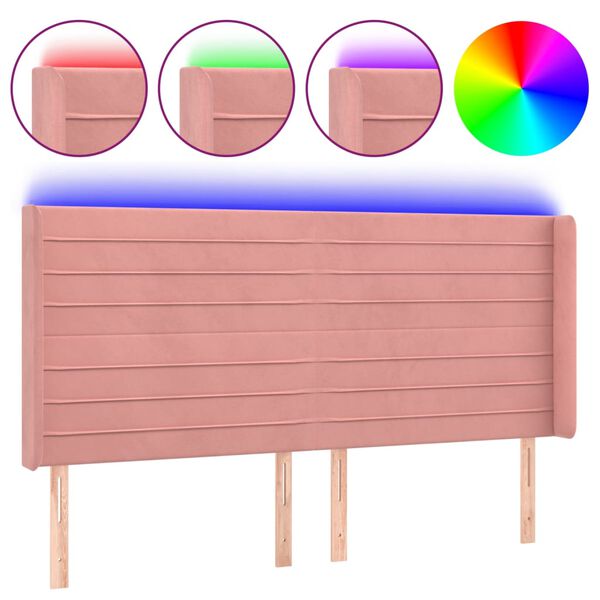 vidaXL T&ecirc;te de lit &agrave; LED Rose 163x16x118/128 cm Velours