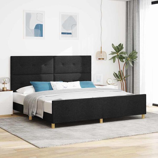 vidaXL Cadre de lit avec t&ecirc;te de lit Noir 200 x 200 cm tissu