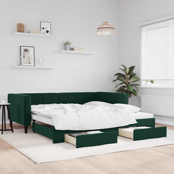 vidaXL Lit de jour avec gigogne et tiroirs sans matelas 100x200 cm