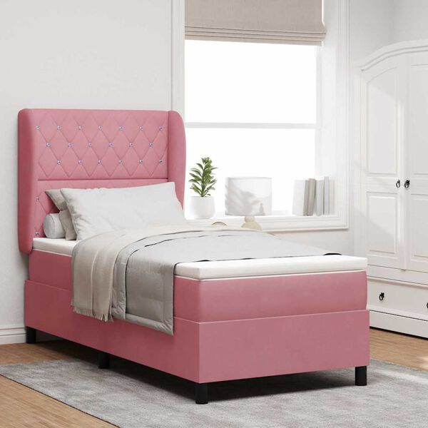 vidaXL Lit &agrave; ressorts avec matelas Rose 200 x 90 cm Polyester