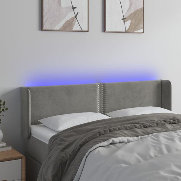 vidaXL T&ecirc;te de lit &agrave; LED Gris clair 147x16x78/88 cm Velours