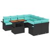 vidaXL Ensemble de canap&eacute; de jardin 9 pcs Noir et Bleu polyrotin