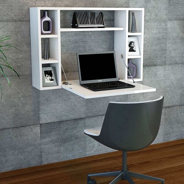 Homemania Bureau pliable mural Omega 90x19,5x60 cm Blanc