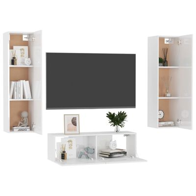 vidaXL Ensemble de meubles TV 3 pcs Blanc brillant Aggloméré