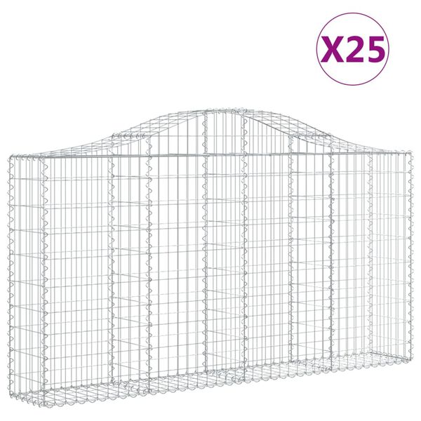 vidaXL Paniers &agrave; gabions arqu&eacute;s 25 pcs 200x30x100/120 cm Fer galvanis&eacute;