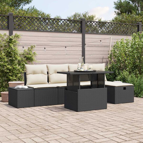 vidaXL Ensemble de canap&eacute; de jardin 6 pcs Noir polyrotin