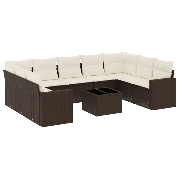 vidaXL Salon de jardin 10 pcs avec coussins marron r&eacute;sine tress&eacute;e