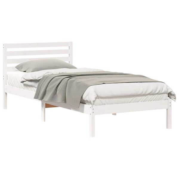 vidaXL Cadre de lit avec t&ecirc;te de lit Blanc 90 x 210 cm Pin massif