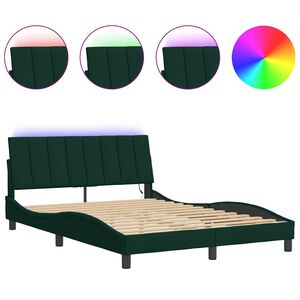vidaXL Cadre de lit avec LED sans matelas Hanko vert fonc&eacute; 140x200 cm velours
