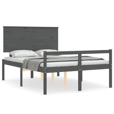 vidaXL Lit pour personne âgée tête de lit gris 140x190 cm bois massif