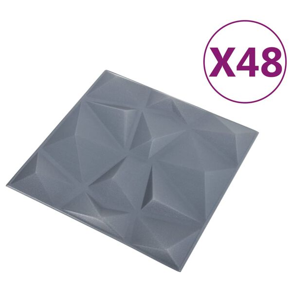 vidaXL Panneaux muraux 3D 48 pcs 50x50 cm gris diamant 12 m²