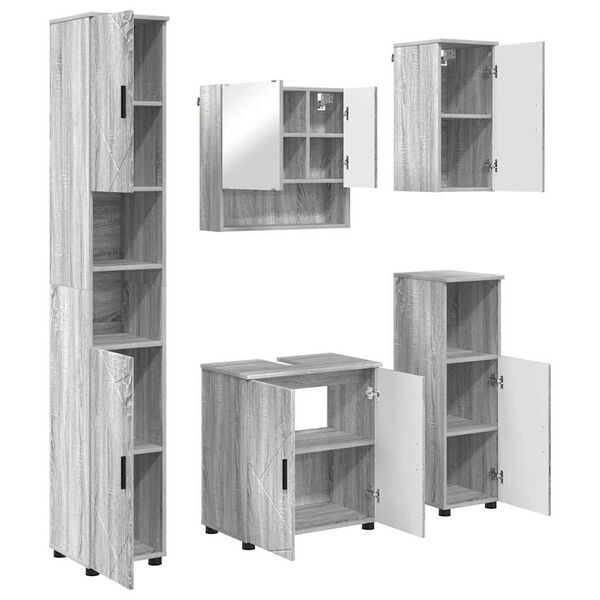 vidaXL Ensemble de mobilier de salle de bain 5 pcs Gris Sonoma