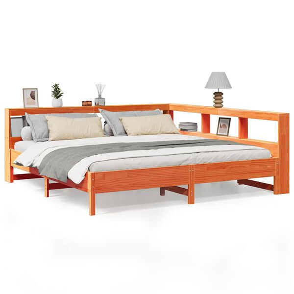 vidaXL Lit biblioth&egrave;que sans matelas cire marron 180x200 cm pin massif