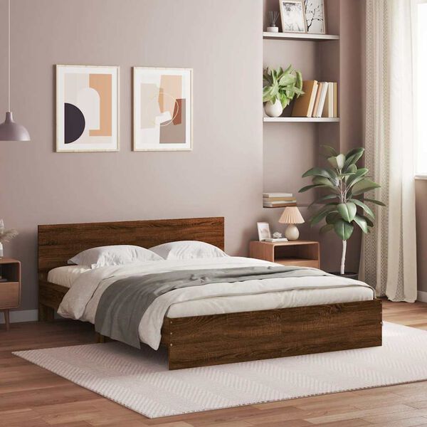 vidaXL Cadre de lit avec t&ecirc;te de lit et LED ch&ecirc;ne marron 150x200 cm