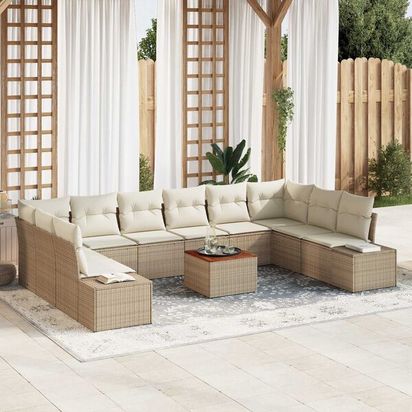 vidaXL Ensemble de canap&eacute; de jardin 11 pcs Beige et blanc