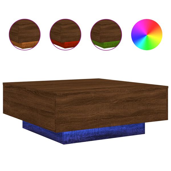 vidaXL Table basse avec lumi&egrave;res LED ch&ecirc;ne marron 80x80x31 cm