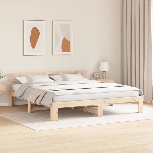 vidaXL Cadre de lit avec t&ecirc;te de lit Naturel 200 x 200 cm Pin massif
