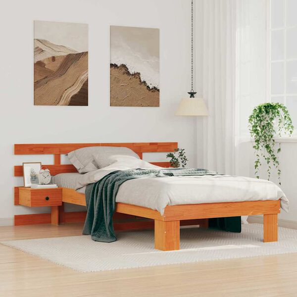 vidaXL Cadre de lit avec t&ecirc;te de lit Brun cire 90 x 190 cm Pin massif