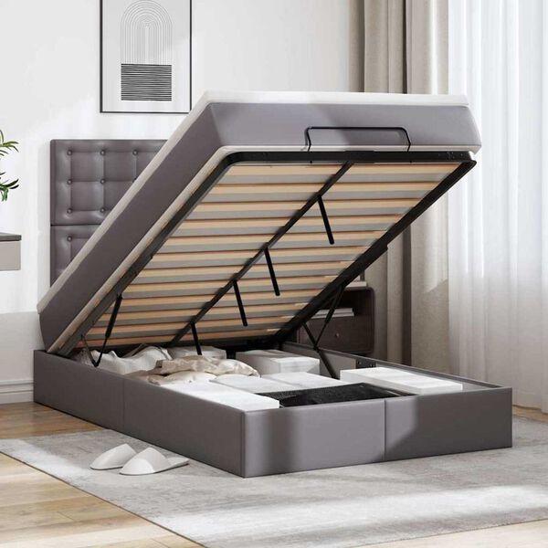 VidaXL Cadre de lit ottoman avec matelas gris 120x190 cm similicuir