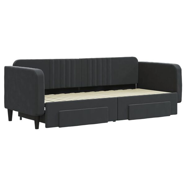 vidaXL Lit de jour avec gigogne et tiroirs sans matelas noir 80x200 cm