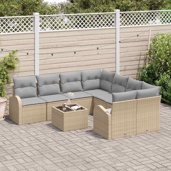 vidaXL Ensemble de Canap&eacute;s avec coussin 9 pcs Beige et gris polyrotin