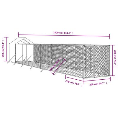 vidaXL Chenil d'extérieur pour chiens avec toit argenté 2x14x2,5 m