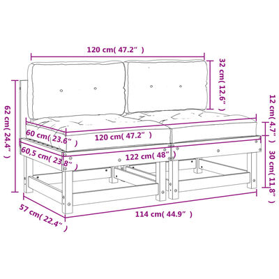 vidaXL Canapés centraux avec coussins 2 pcs bois massif douglas