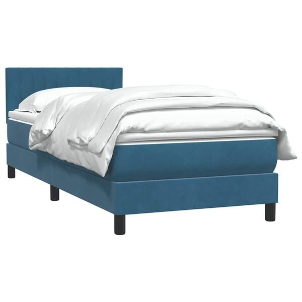 vidaXL Sommier &agrave; lattes de lit et matelas bleu fonc&eacute; 90x210 cm velours