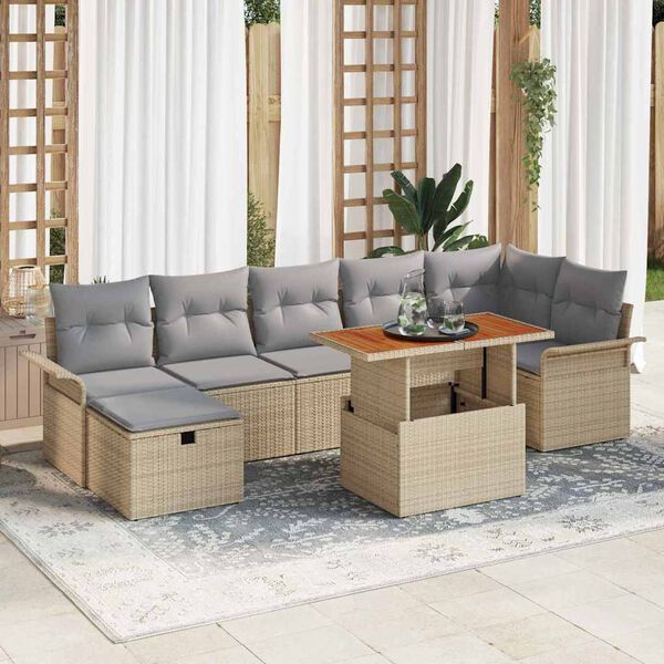 vidaXL Ensemble de canap&eacute; de jardin 8 pcs Beige polyrotin