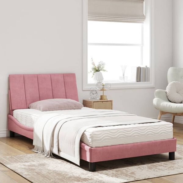 vidaXL Lit avec matelas Hanko rose 100x200 cm velours