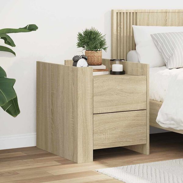vidaXL Table de chevet ch&ecirc;ne sonoma 45x50x50 cm bois d&rsquo;ing&eacute;nierie