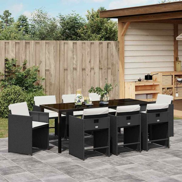 vidaXL Ensemble de salle &agrave; manger pour jardin 9 pcs Noir polyrotin