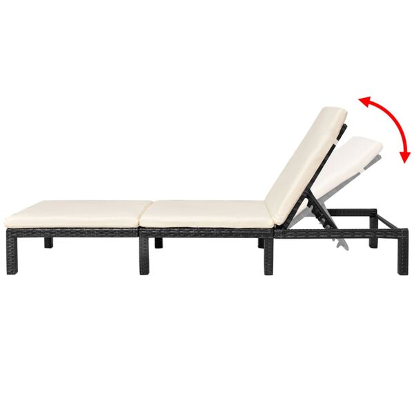 vidaXL Chaise longue avec coussin R&eacute;sine tress&eacute;e Noir