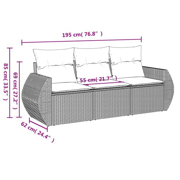 vidaXL Salon de jardin 3 pcs avec coussins noir r&eacute;sine tress&eacute;e