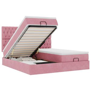 vidaXL Cadre de lit ottoman avec matelas rose 160x200 cm velours