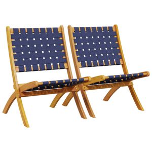 vidaXL Chaises pliantes (lot de 2) en bois d'acacia massif bleu fonc&eacute; et tissu