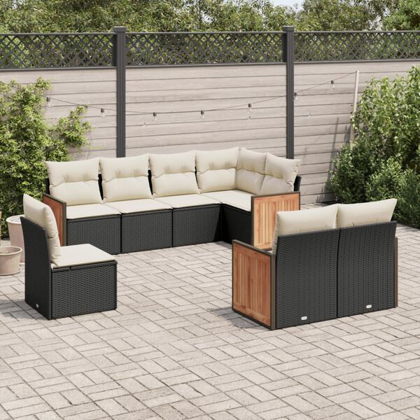 vidaXL Salon de jardin 8 pcs avec coussins noir r&eacute;sine tress&eacute;e