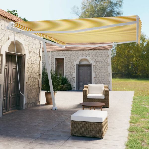 vidaXL Auvent manuel r&eacute;tractable sur pied 450x350 cm Jaune/Blanc