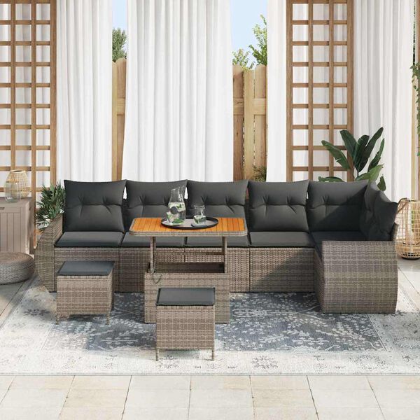 vidaXL Ensemble de canap&eacute; de jardin 9 pcs Gris Poly Rattan