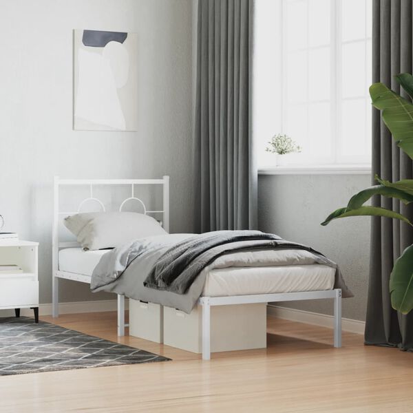 vidaXL Cadre de lit m&eacute;tal sans matelas avec t&ecirc;te de lit blanc 80x200cm