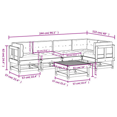 vidaXL Salon de jardin 6 pcs avec coussins blanc bois massif