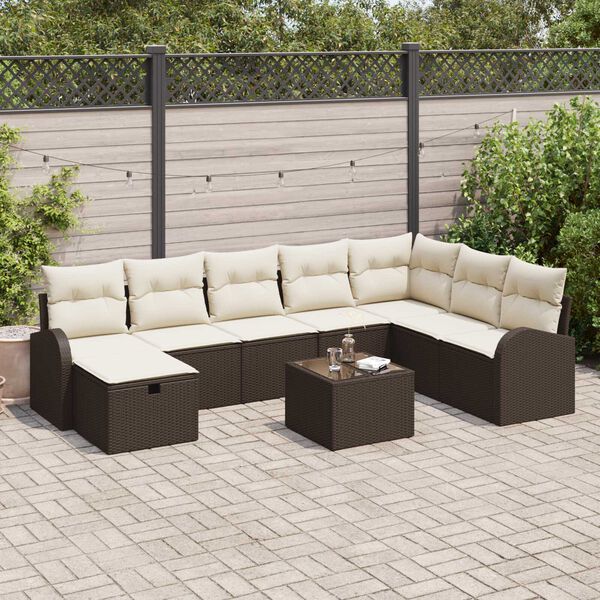 vidaXL Ensemble de Canap&eacute;s avec coussin Marron et cr&egrave;me polyrotin