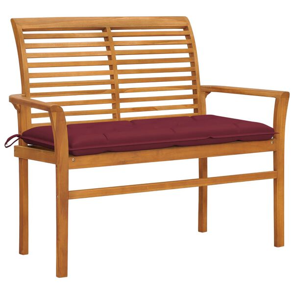 vidaXL Banc de jardin avec coussin rouge bordeaux 112 cm Teck massif