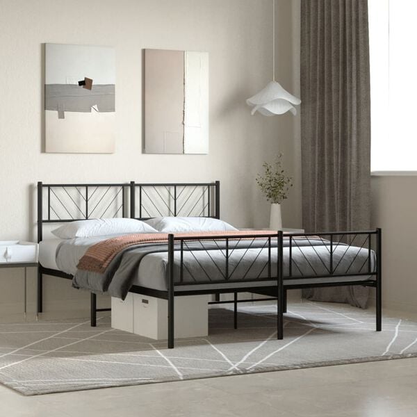 vidaXL Cadre de lit m&eacute;tal sans matelas avec pied de lit noir 140x190cm
