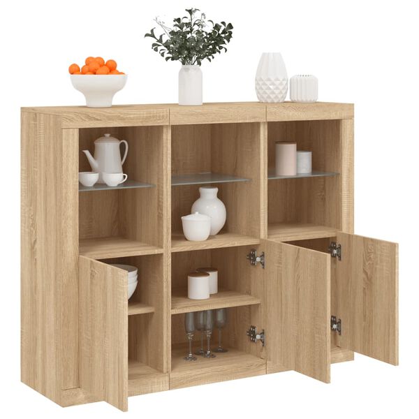 vidaXL Buffets avec lumi&egrave;res LED 3 pcs ch&ecirc;ne sonoma bois d'ing&eacute;nierie