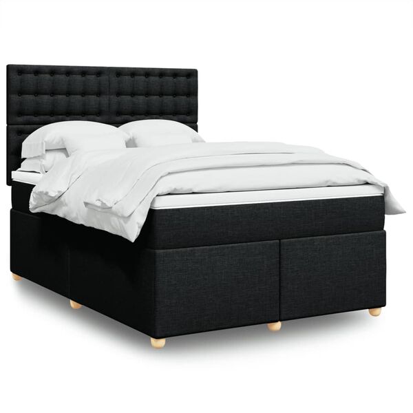 vidaXL Sommier &agrave; lattes de lit avec matelas Noir 140x200 cm Tissu