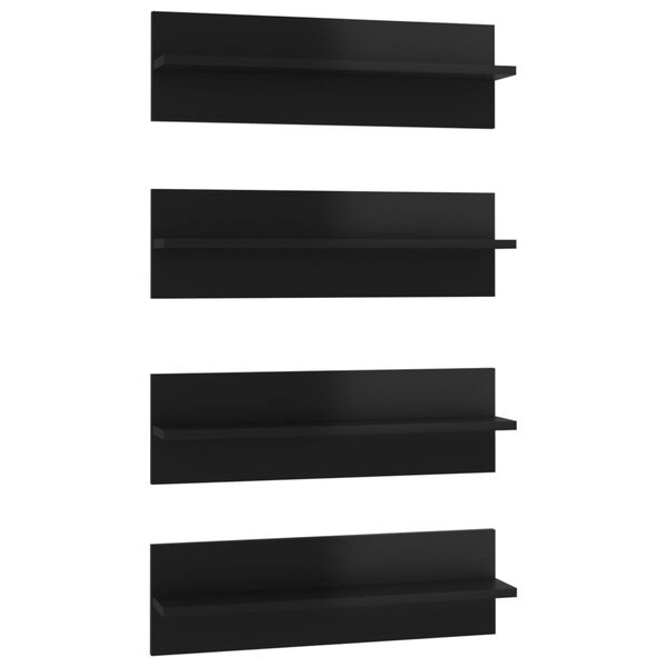 vidaXL &Eacute;tag&egrave;res murales 4 pcs noir brillant bois d'ing&eacute;nierie