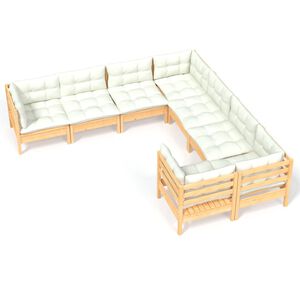 vidaXL Salon de jardin 8 pcs avec coussins cr&egrave;me Bois de pin massif